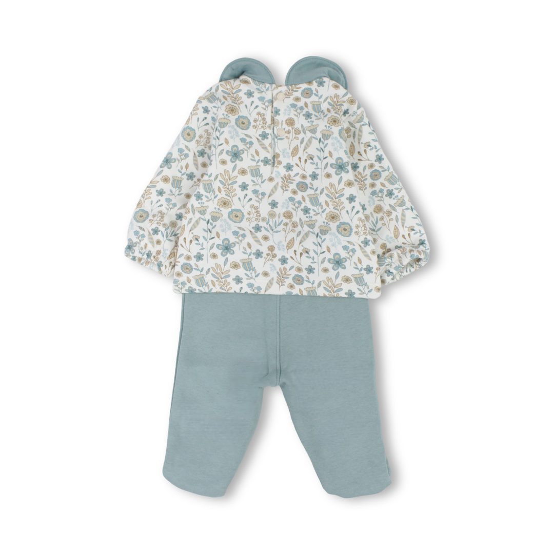Baby Girls Cotton Pajama – Off-White & Mint with Floral Print