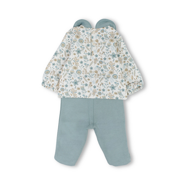 Baby Girls Cotton Pajama – Off-White & Mint with Floral Print