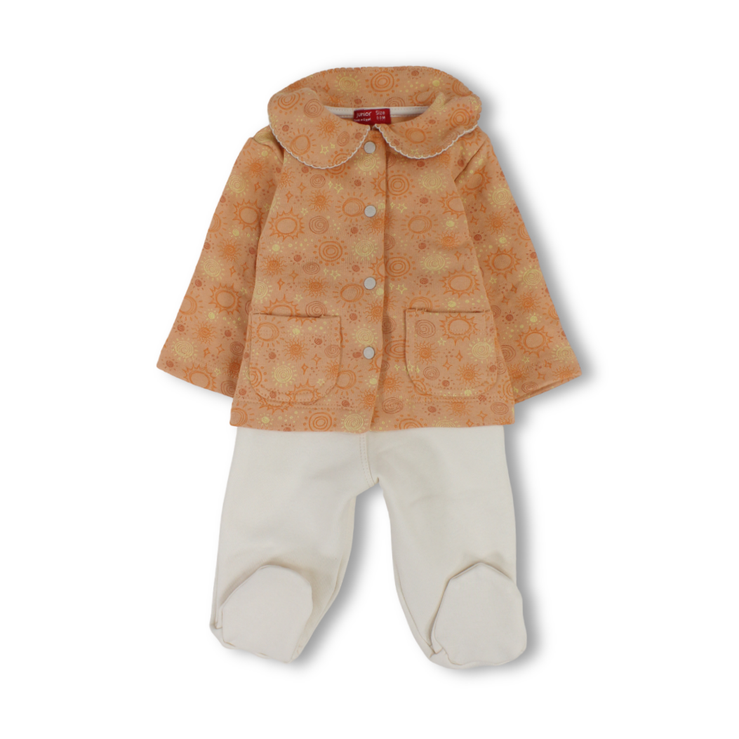 Baby Girls Cotton Pajama – Orange with Circle Print
