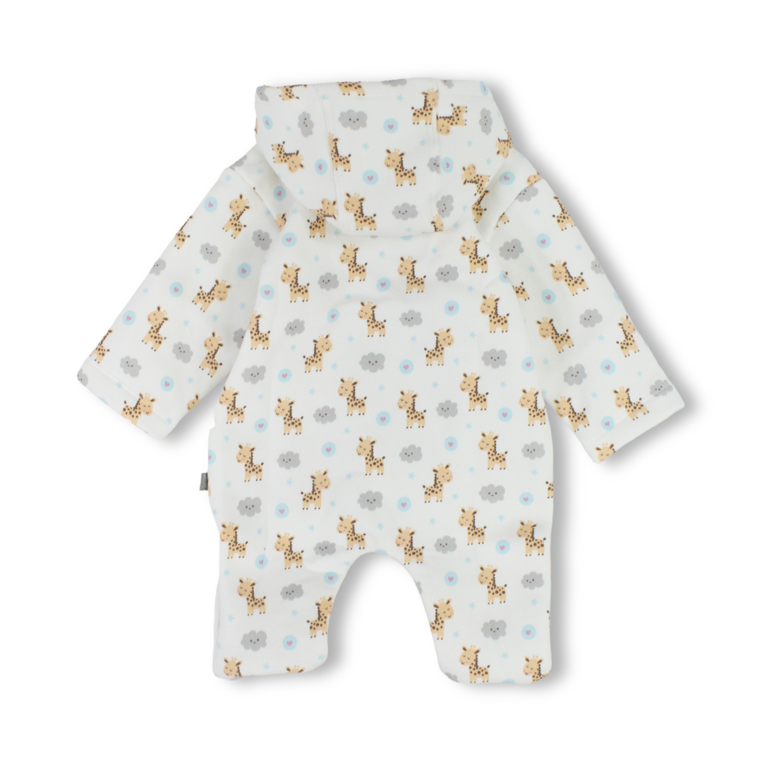 Baby Girls Cotton Hooded Baby Footie – Off-White with Giraffe Print