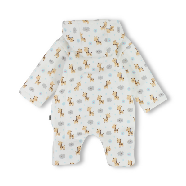 Baby Girls Cotton Hooded Baby Footie – Off-White with Giraffe Print