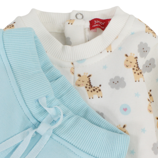 Baby Girls Cotton Pajama – Off-White with Giraffe Print