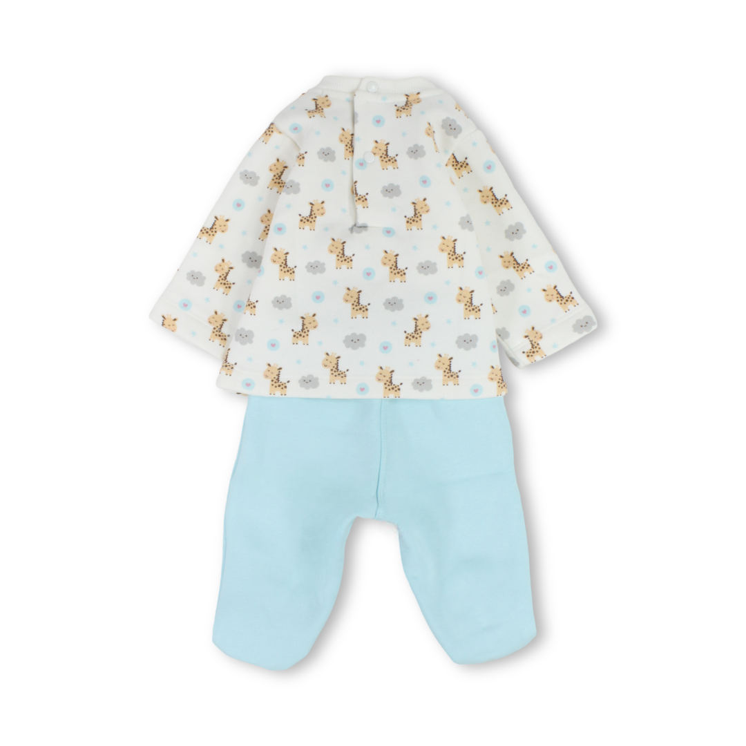 Baby Girls Cotton Pajama – Off-White with Giraffe Print