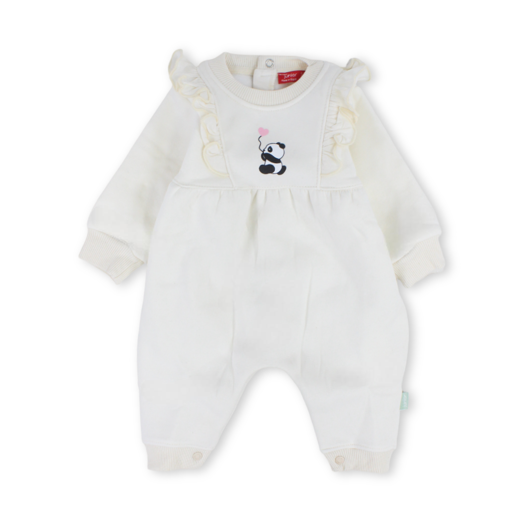 Baby Girls Cotton Footless Onesie – Off-White with Panda Print