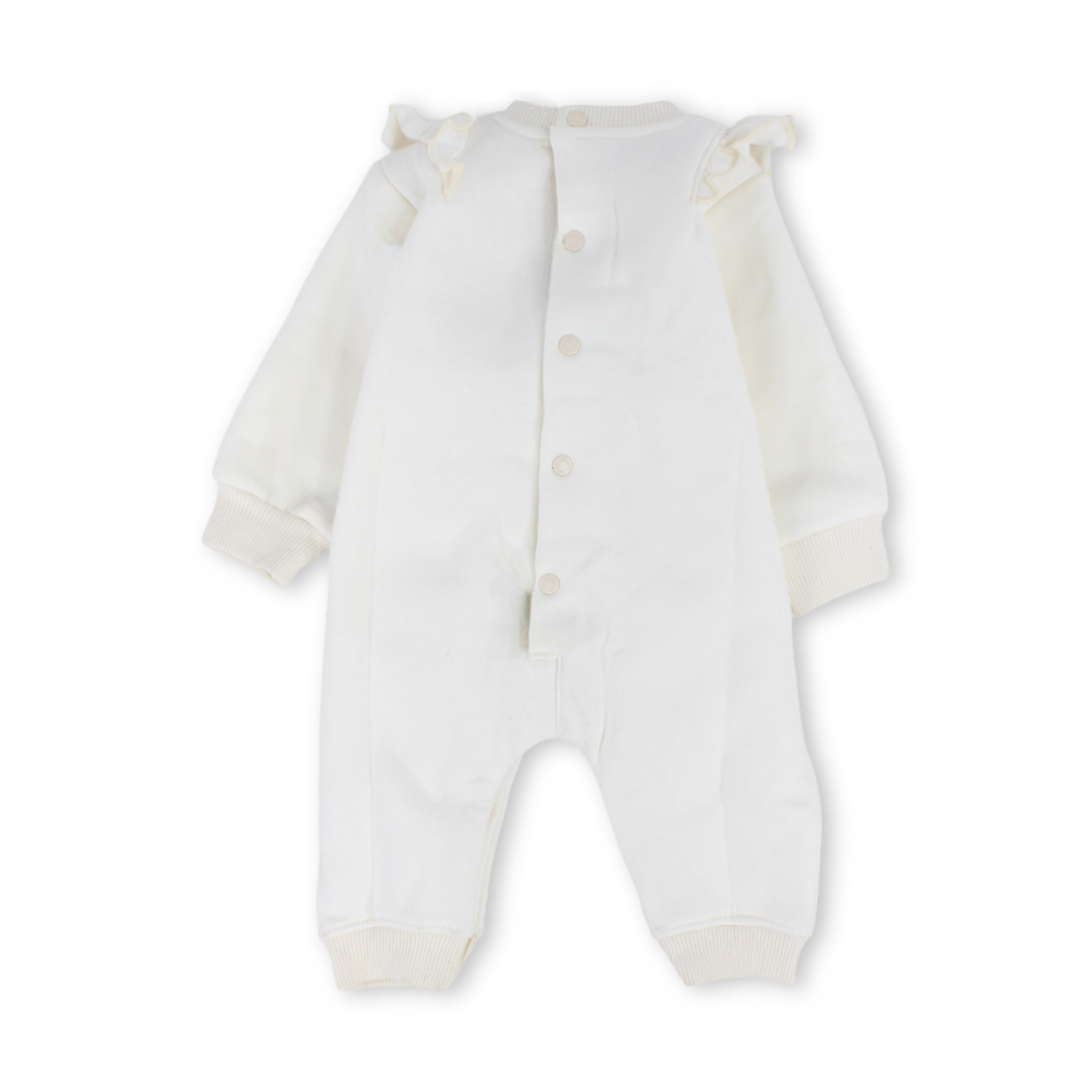 Baby Girls Cotton Footless Onesie – Off-White with Panda Print
