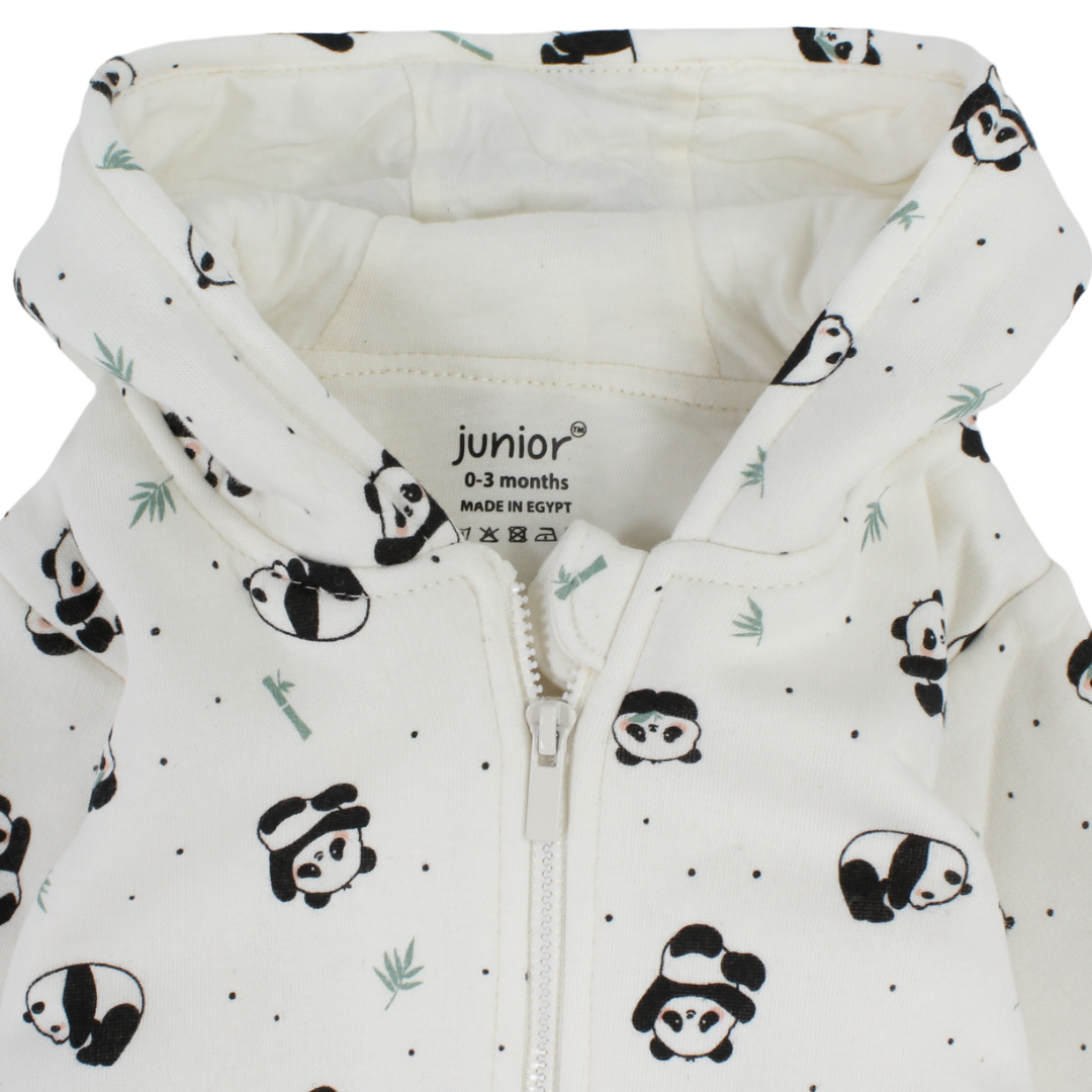 Baby Girls Cotton Hooded Baby Footie Onesie – Off-White with Panda Print