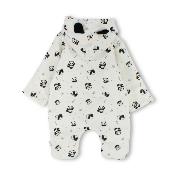 Baby Girls Cotton Hooded Baby Footie Onesie – Off-White with Panda Print