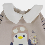 Beige Penguin Long-Sleeved Footless Onesie