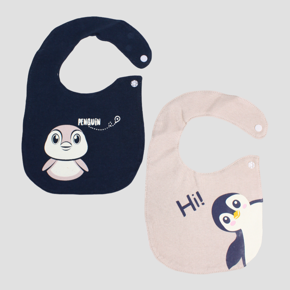 Beige & Navy Penguin Bibs (2-Pack)