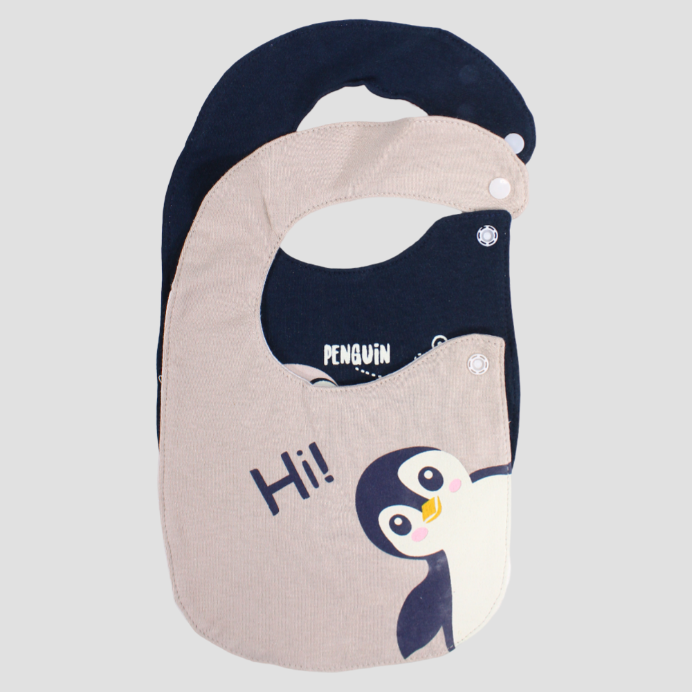 Beige & Navy Penguin Bibs (2-Pack)