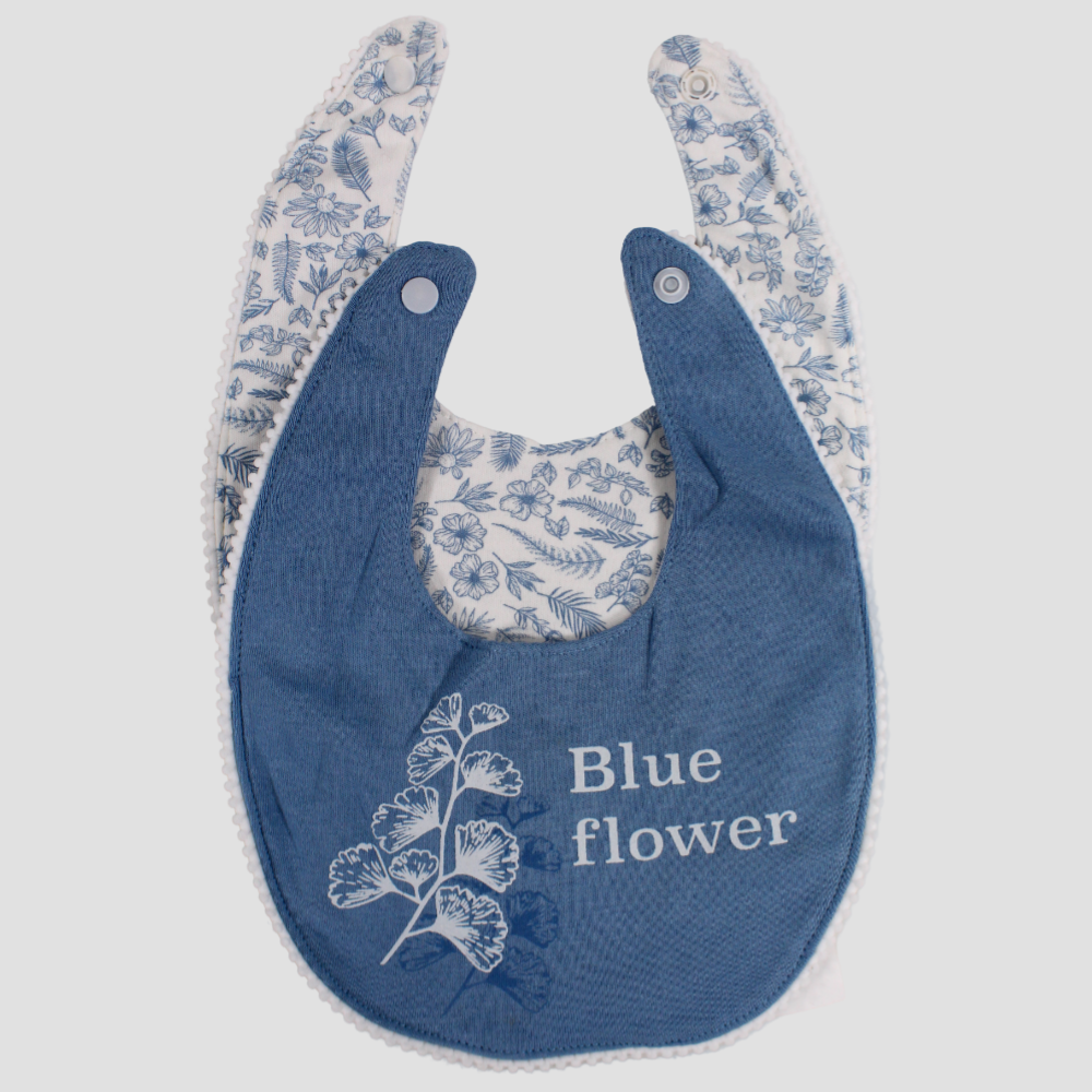 Baby Girls Cotton Bib – Blue Flower Design