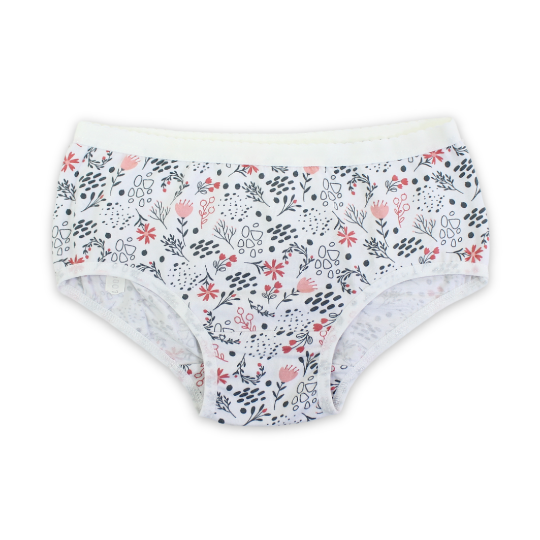 Girls Cotton Pantie – White with Flowers Print - Clothing - Junior