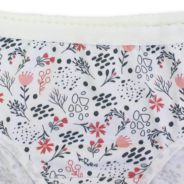 Girls Cotton Pantie – White with Flowers Print