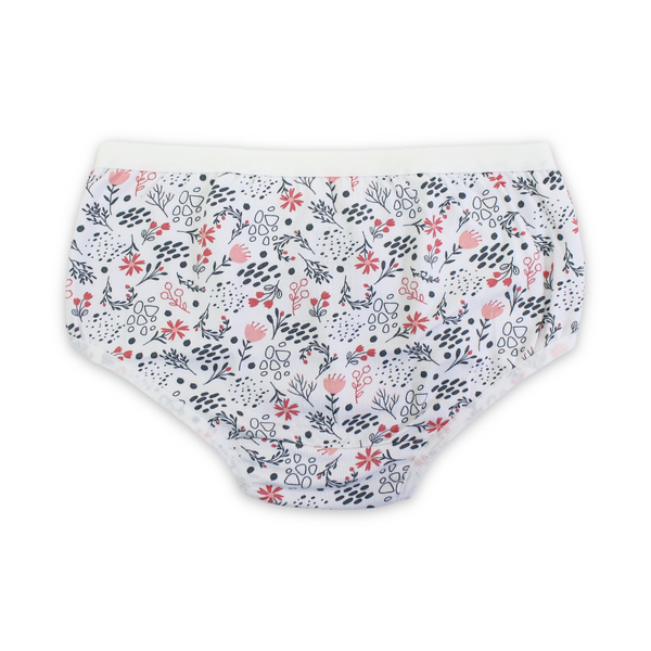 Girls Cotton Pantie – White with Flowers Print