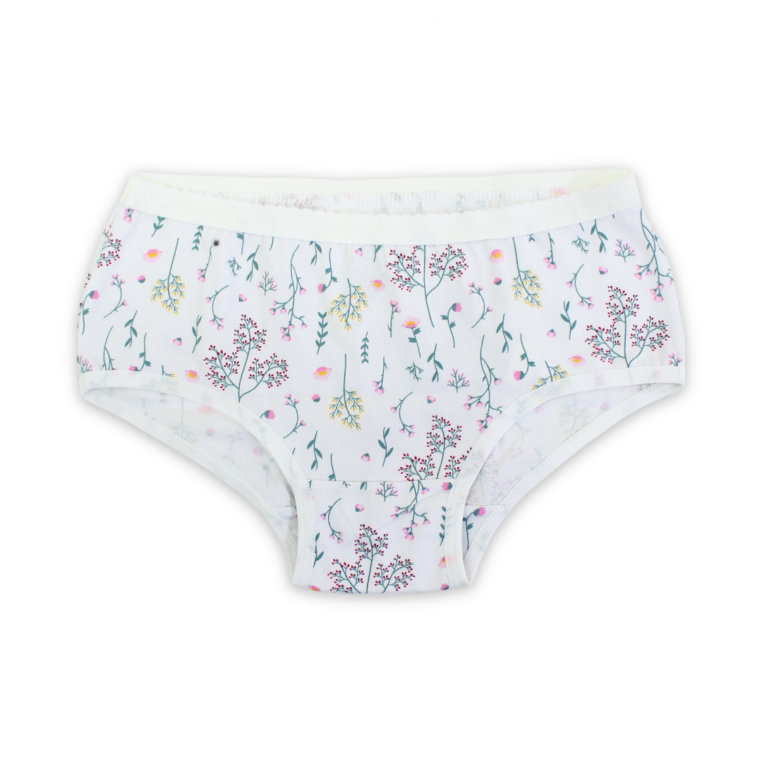 Girls Cotton Pantie – White with Flowers Print - Clothing - Junior