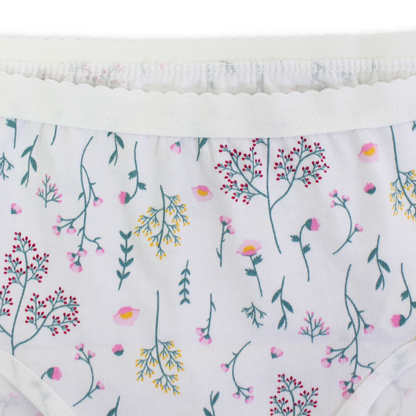 Girls Cotton Pantie – White with Flowers Print