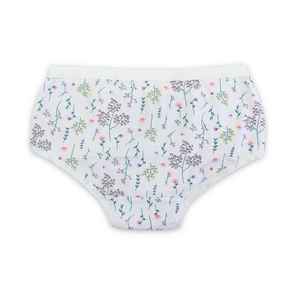 Girls Cotton Pantie – White with Flowers Print