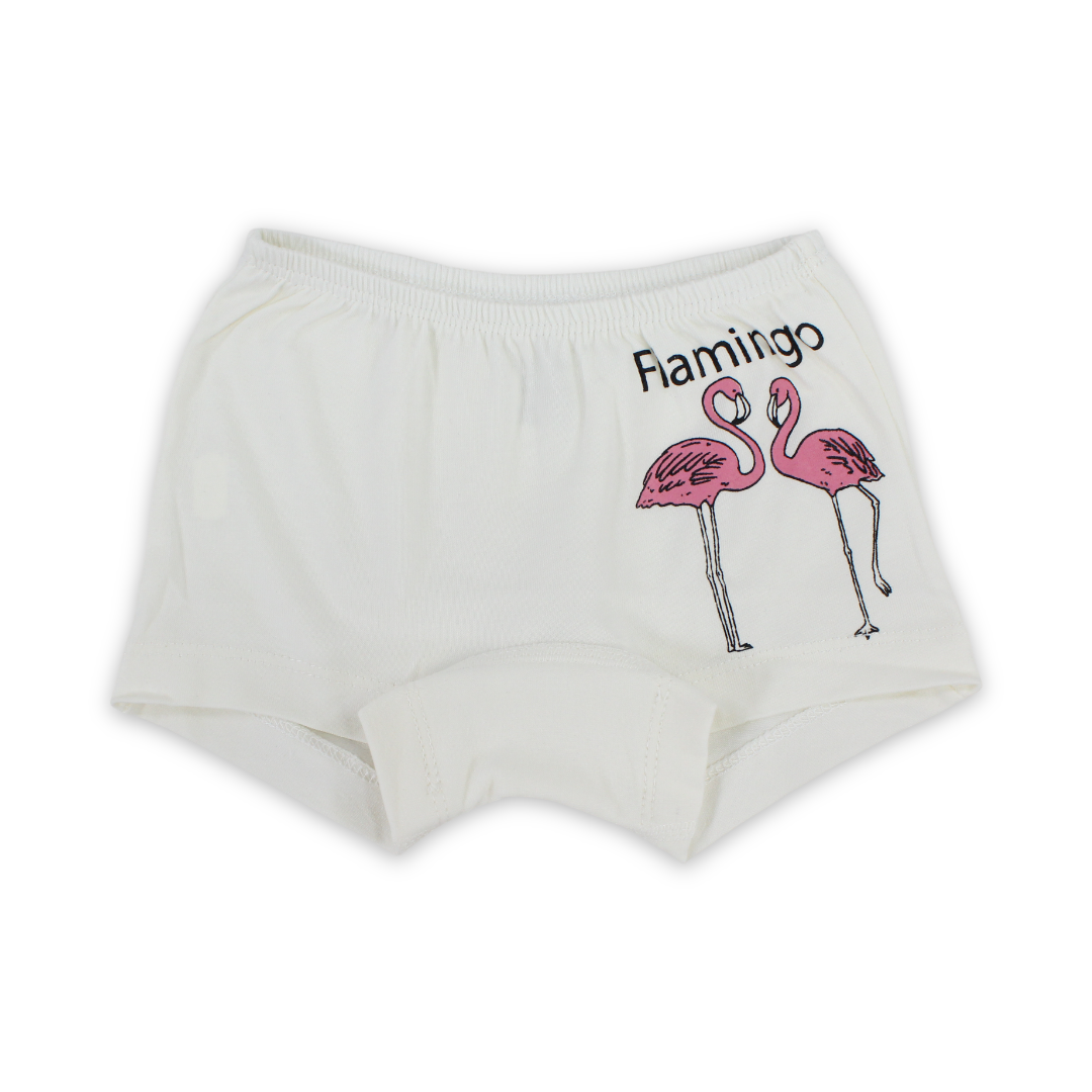 Girls Cotton Pantie – Off-White with Flamingo Print
