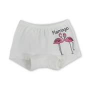 Girls Cotton Pantie – Off-White with Flamingo Print