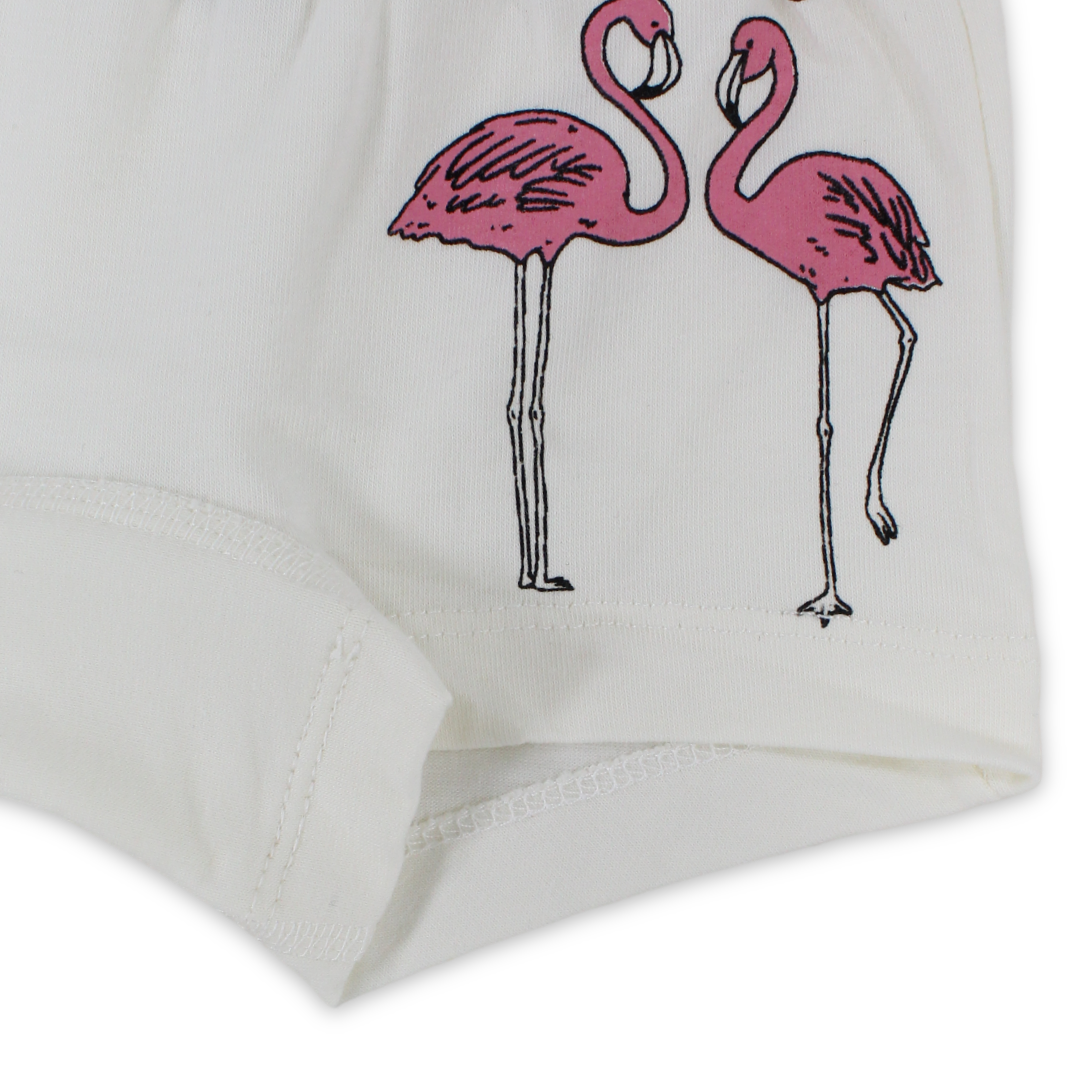 Girls Cotton Pantie – Off-White with Flamingo Print