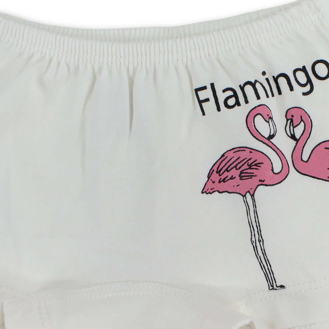 Girls Cotton Pantie – Off-White with Flamingo Print