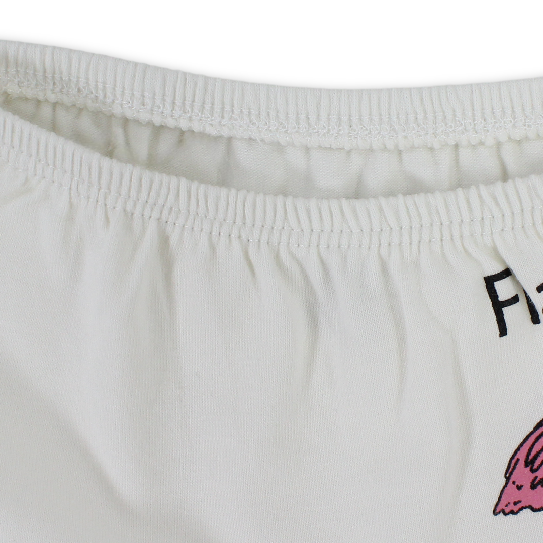 Girls Cotton Pantie – Off-White with Flamingo Print
