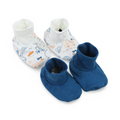 Unisex Baby Cotton Footies – Petrol Blue + Off-White (2 Sets)