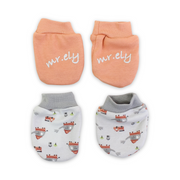 Unisex Baby Cotton Hand Mittens – Orange + Grey (2 Sets)