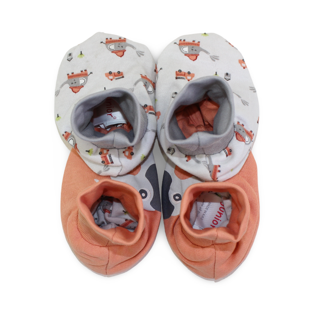 Unisex Baby Cotton Footies – Orange + Grey with Elephant Print (2 Set) - Clothing - Junior