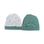 Unisex Baby Cotton Beanie – Mint + Off-White with "Elephant" Embroidery (2 Pcs)