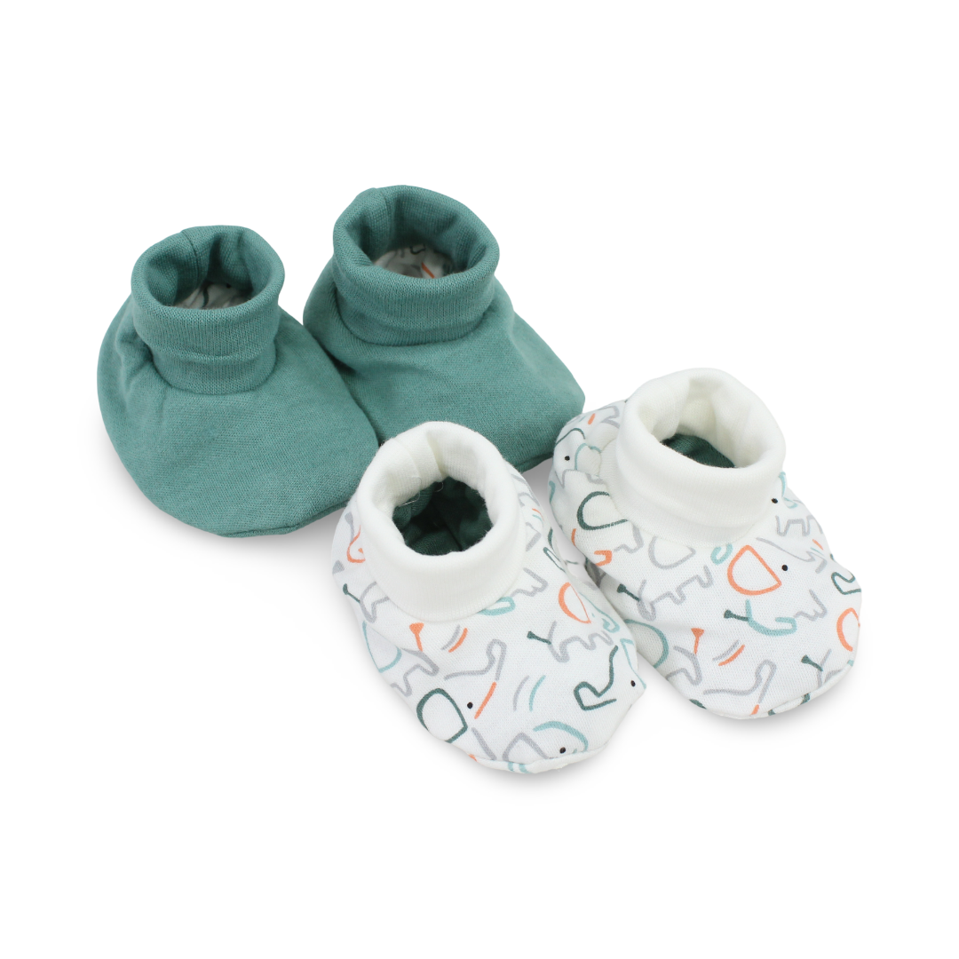 Unisex Baby Cotton Footies – Mint + Off-White with Elephant Print (2 Set) - Clothing - Junior