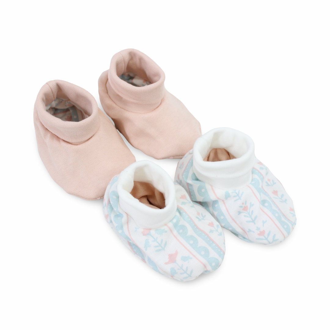 Baby Girls Cotton Footies – Pink + Off-White with Flowers Print (2 Set) - Clothing - Junior