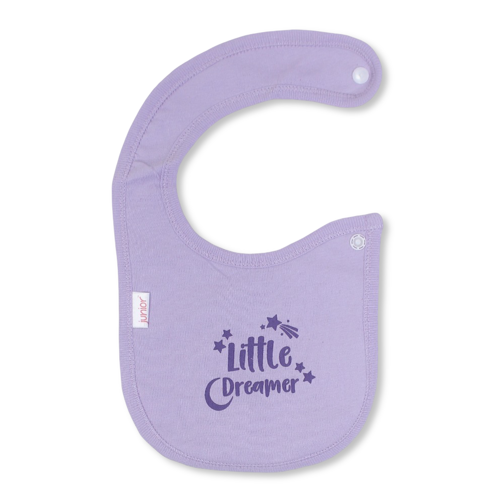 Cotton Baby Bib - Purple with "Little Dreamer" Design