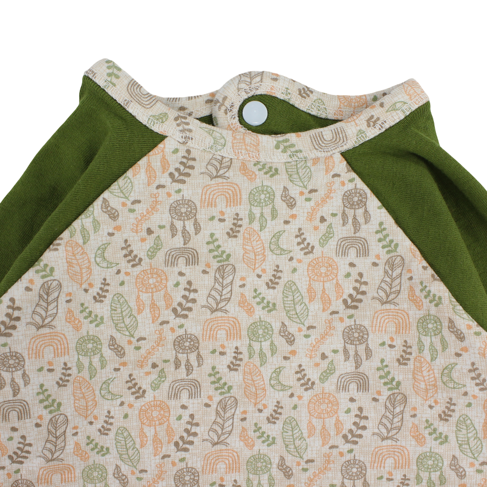 Cotton Baby Bib – Olive with Leaves Print