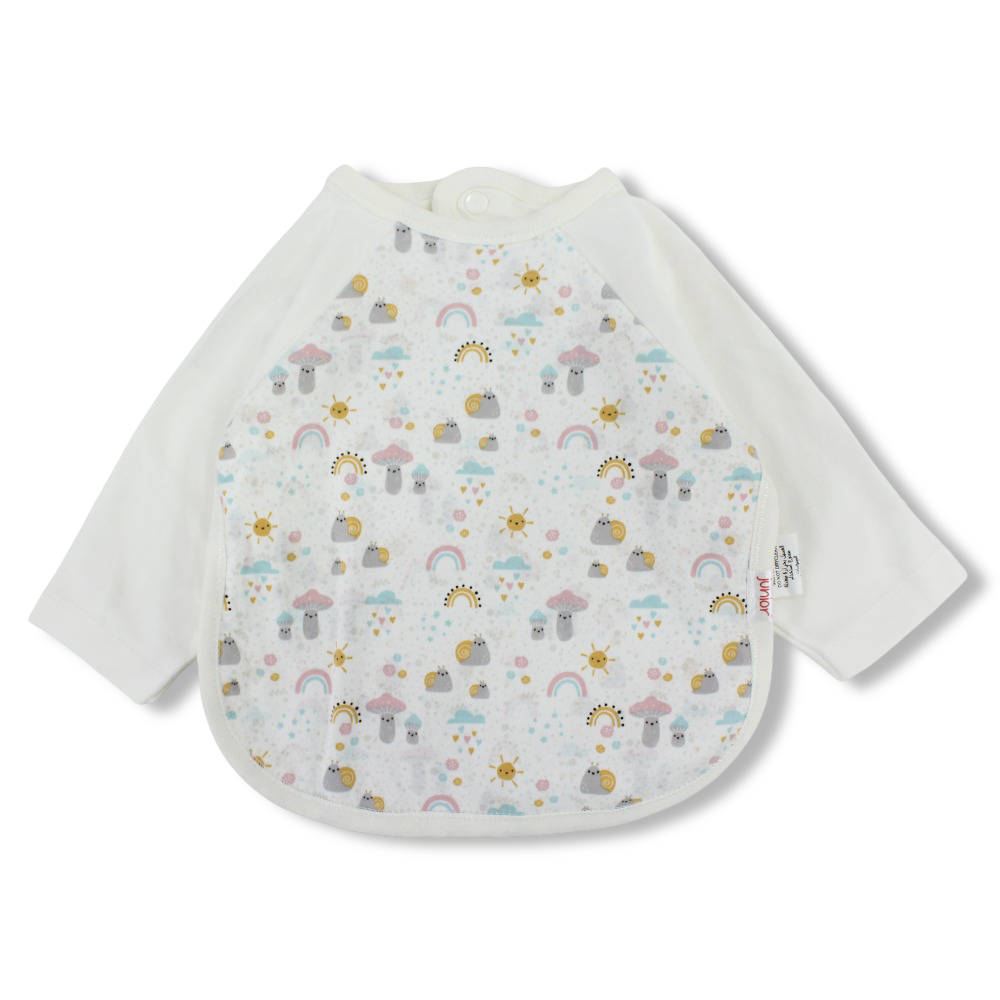 Cotton Baby Bib – Off-White with Sun and Rainbow Print