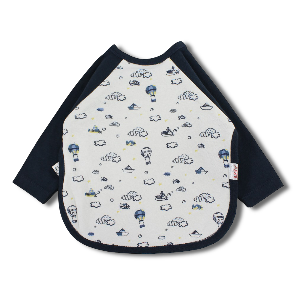 Cotton Baby Bib – Navy with Hot Air Balloon Print