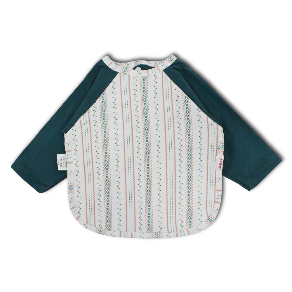 Cotton Baby Bib – Petroleum Blue with Striped Pattern Print