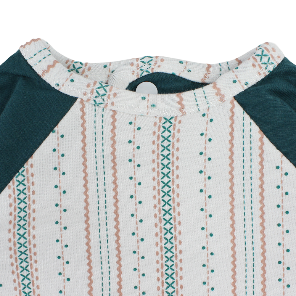 Cotton Baby Bib – Petroleum Blue with Striped Pattern Print