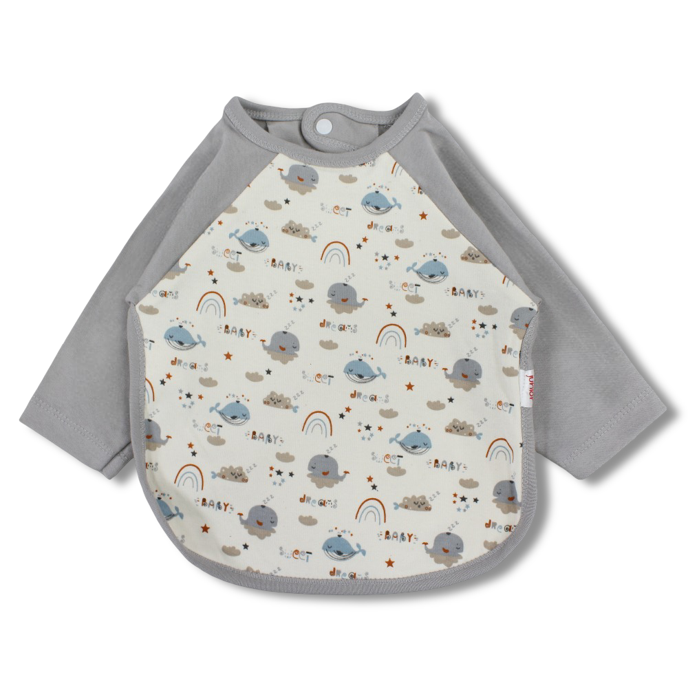 Cotton Baby Bib – Grey with Whale Print
