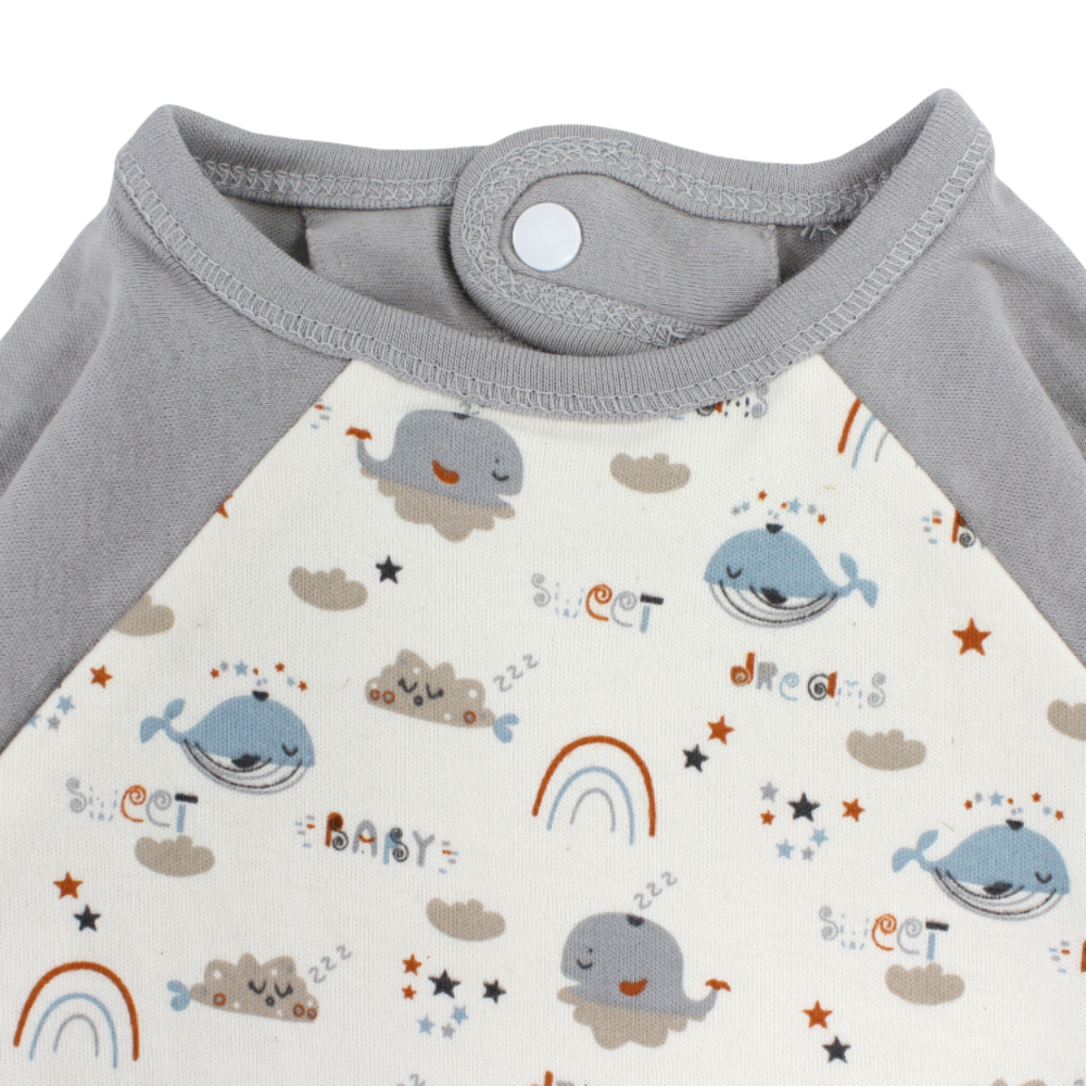 Cotton Baby Bib – Grey with Whale Print