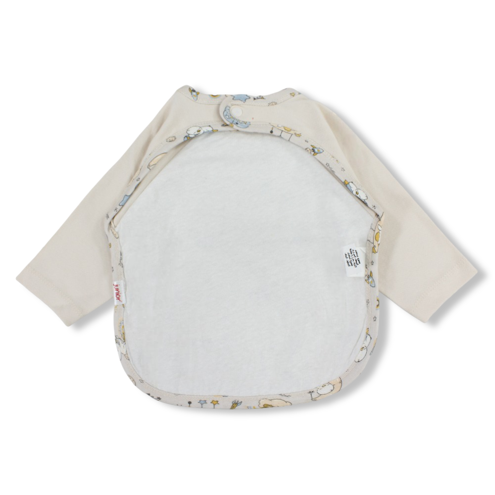 Cotton Baby Bib – Beige with Birds and Moons Print