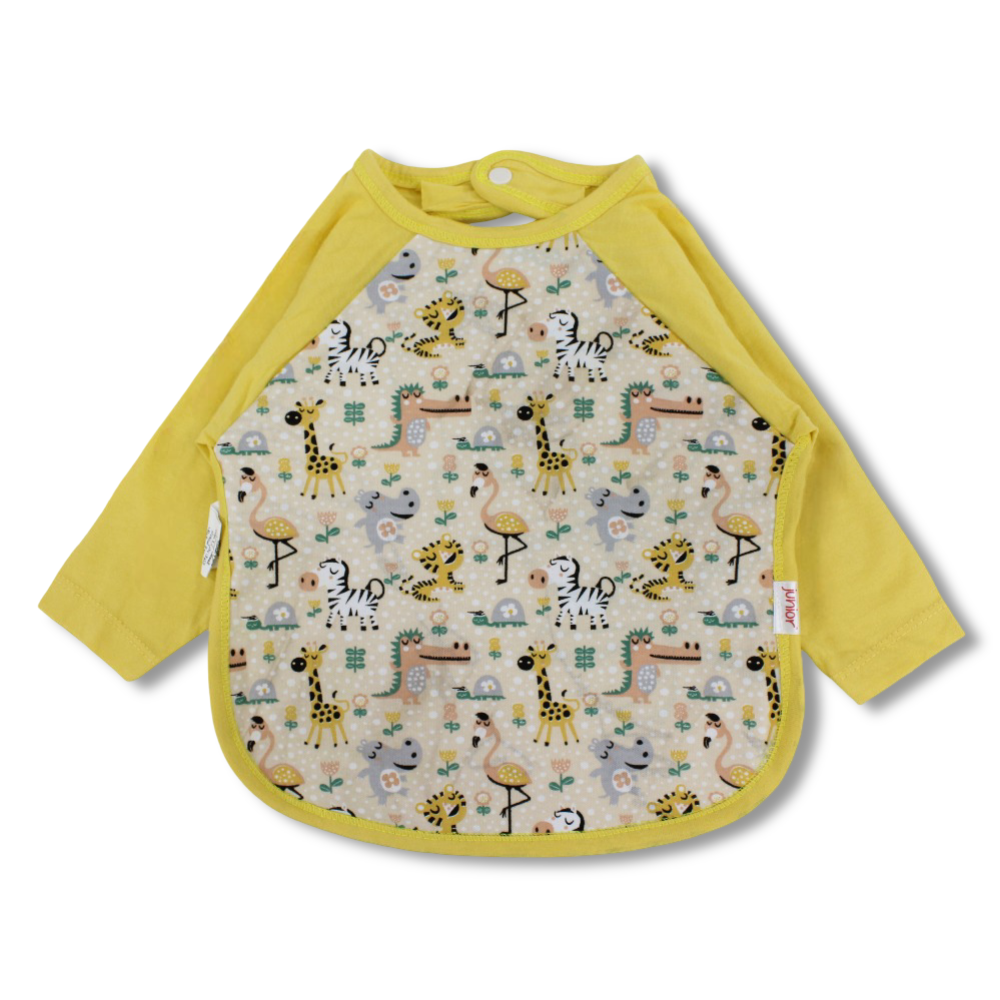 Cotton Baby Bib – Yellow with Animal Print