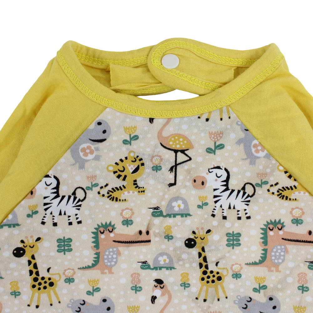 Cotton Baby Bib – Yellow with Animal Print