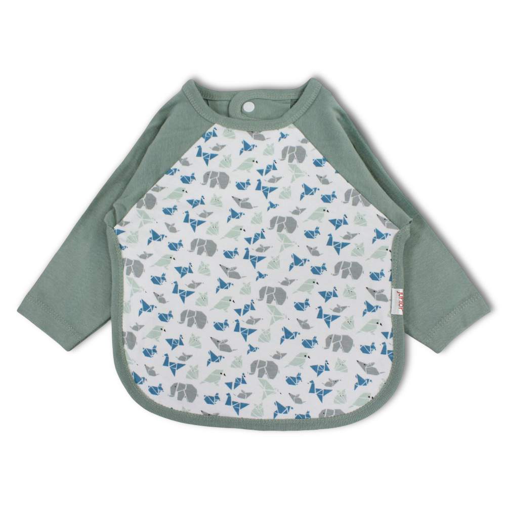 Cotton Baby Bib – Mint with Birds and Animals Print