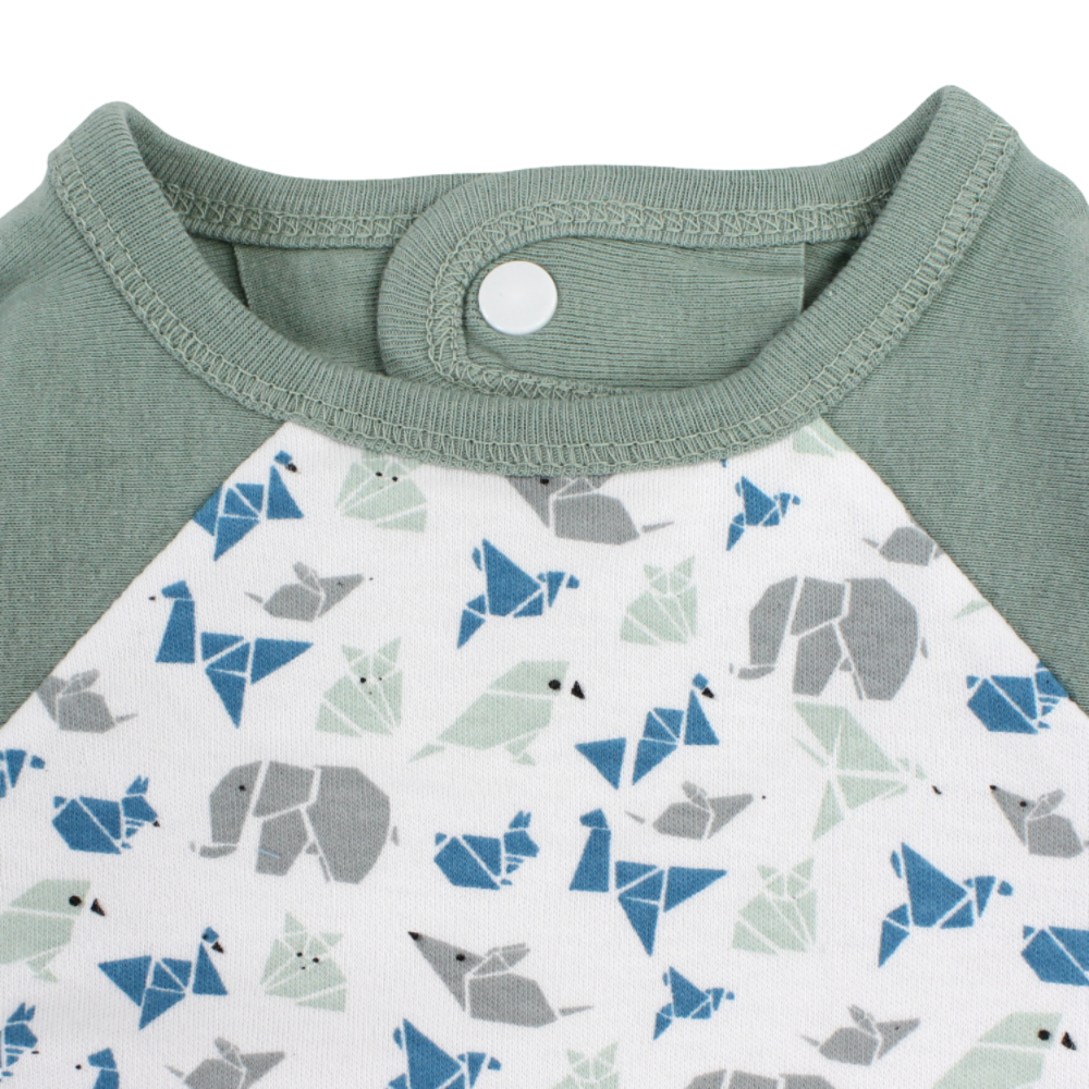 Cotton Baby Bib – Mint with Birds and Animals Print