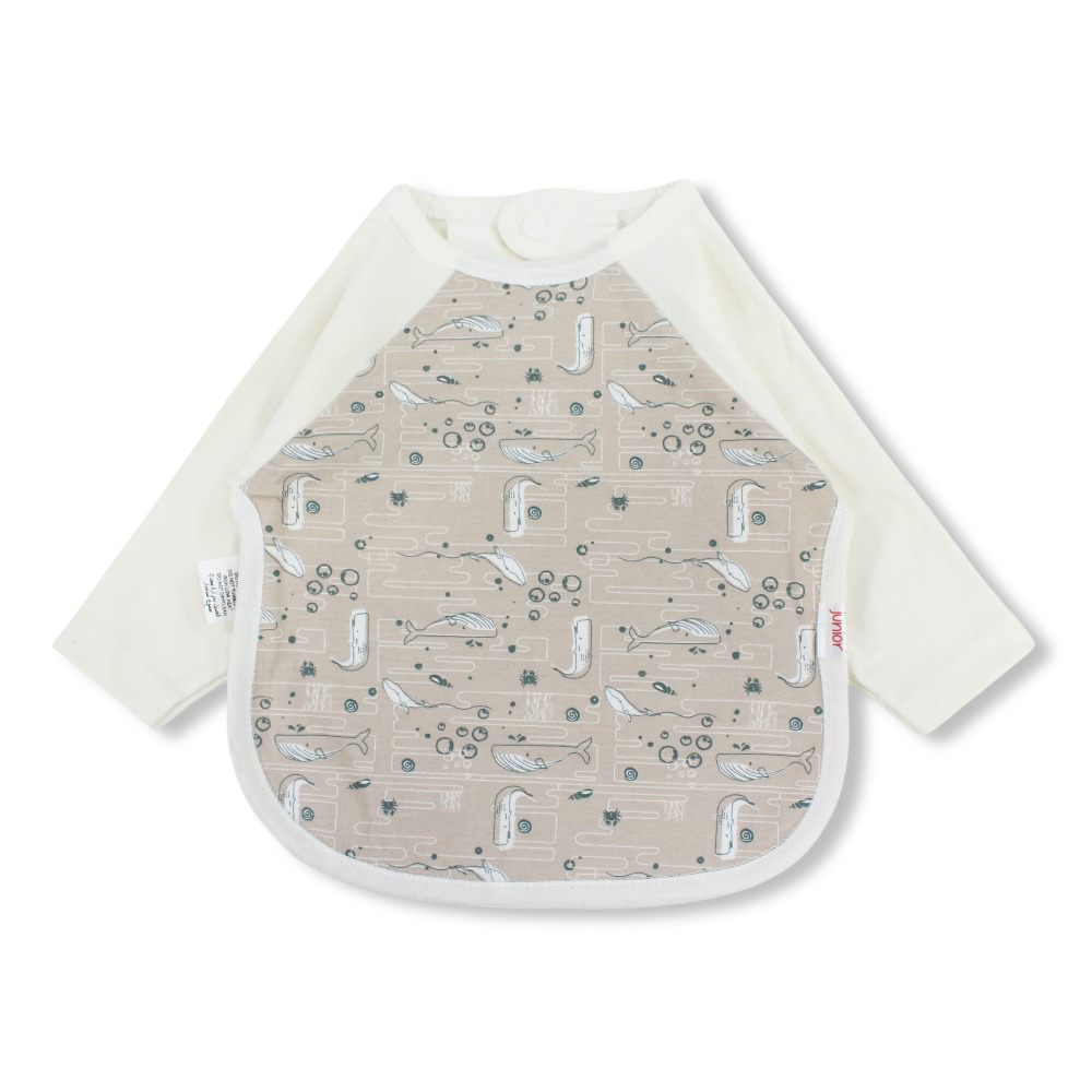 Cotton Baby Bib – Off-White with Fish Print