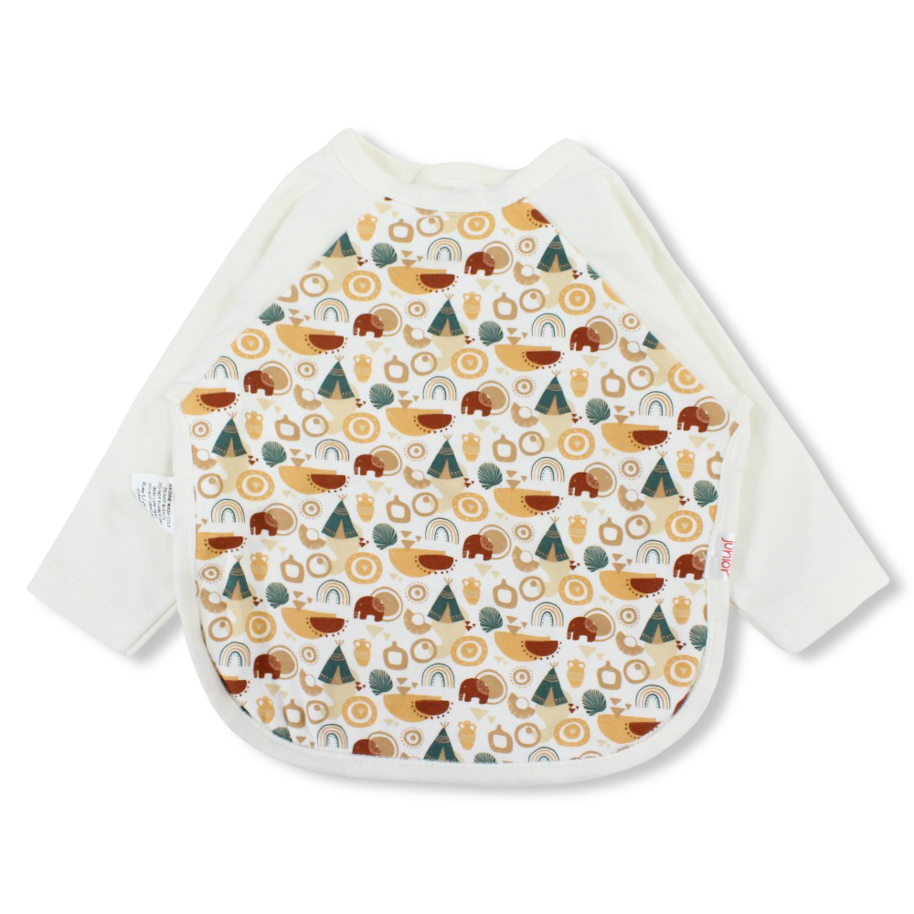 Cotton Baby Bib – Off-White with Decorative Pattern Print