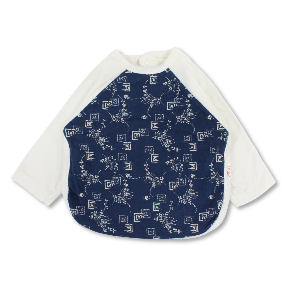 Cotton Baby Bib – Off-White with Geometric Pattern Print