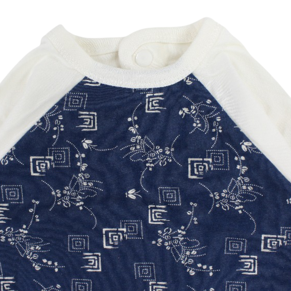 Cotton Baby Bib – Off-White with Geometric Pattern Print