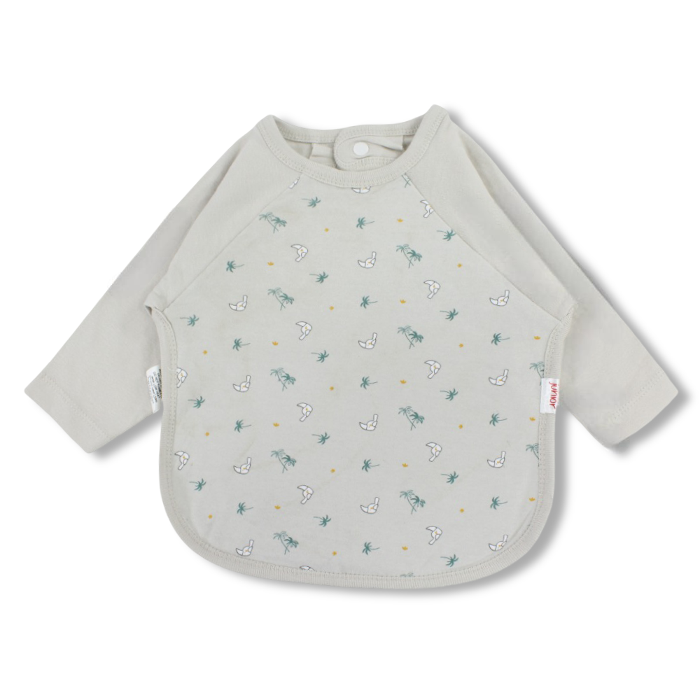 Cotton Baby Bib – Beige with Palm Trees and Birds Print